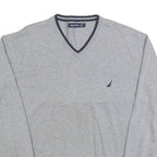 NAUTICA Mens Grey Cotton Plain V-Neck Regular Fit Jumper L Casual Classic