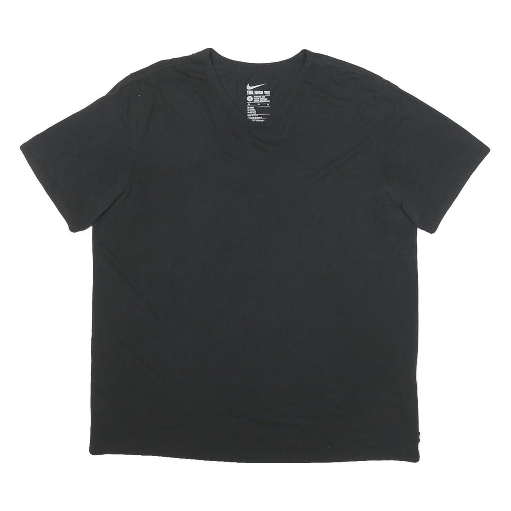 NIKE Mens Black Plain T-Shirt XL Short Sleeve V-Neck Cotton Blend Casual