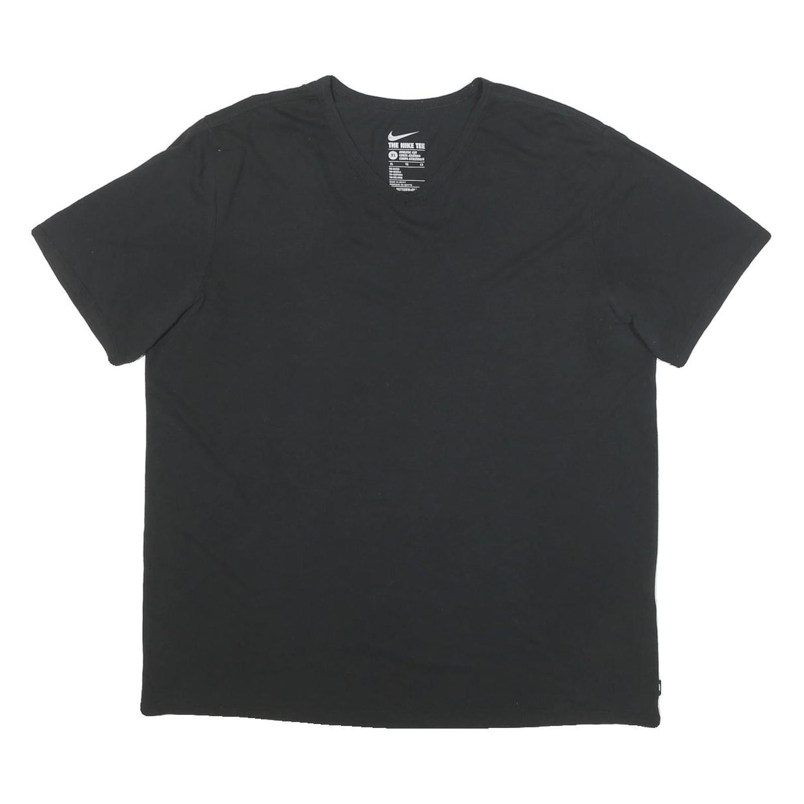 NIKE Mens Black Plain T-Shirt XL Short Sleeve V-Neck Cotton Blend Casual