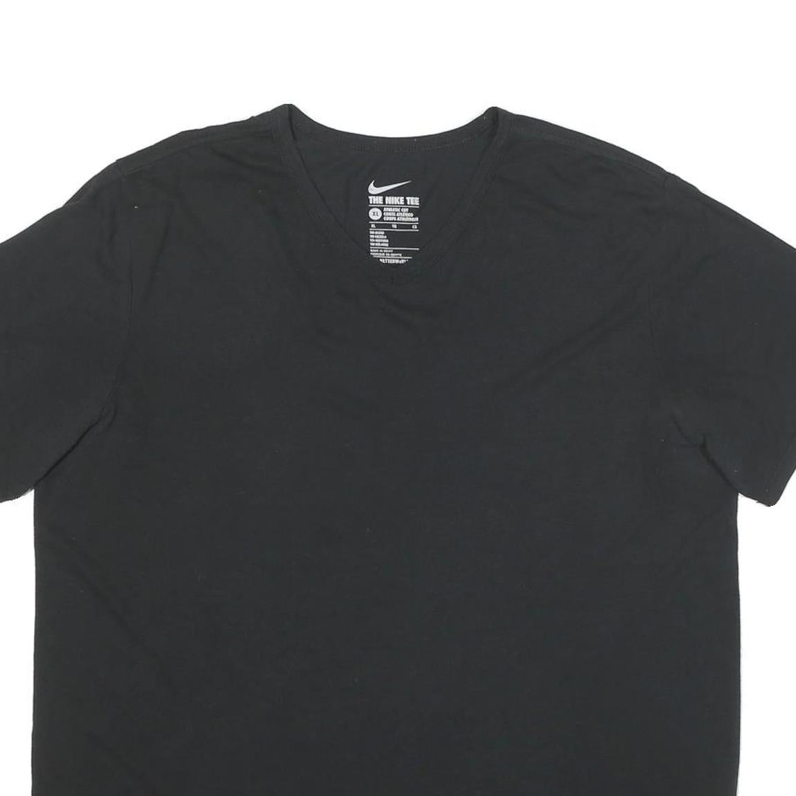 NIKE Mens Black Plain T-Shirt XL Short Sleeve V-Neck Cotton Blend Casual