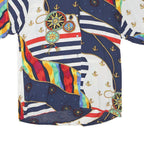 Womens Blue & White Nautical Print Short Sleeve Shirt L Cotton Blend Summer