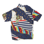 Womens Blue & White Nautical Print Short Sleeve Shirt L Cotton Blend Summer