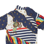 Womens Blue & White Nautical Print Short Sleeve Shirt L Cotton Blend Summer