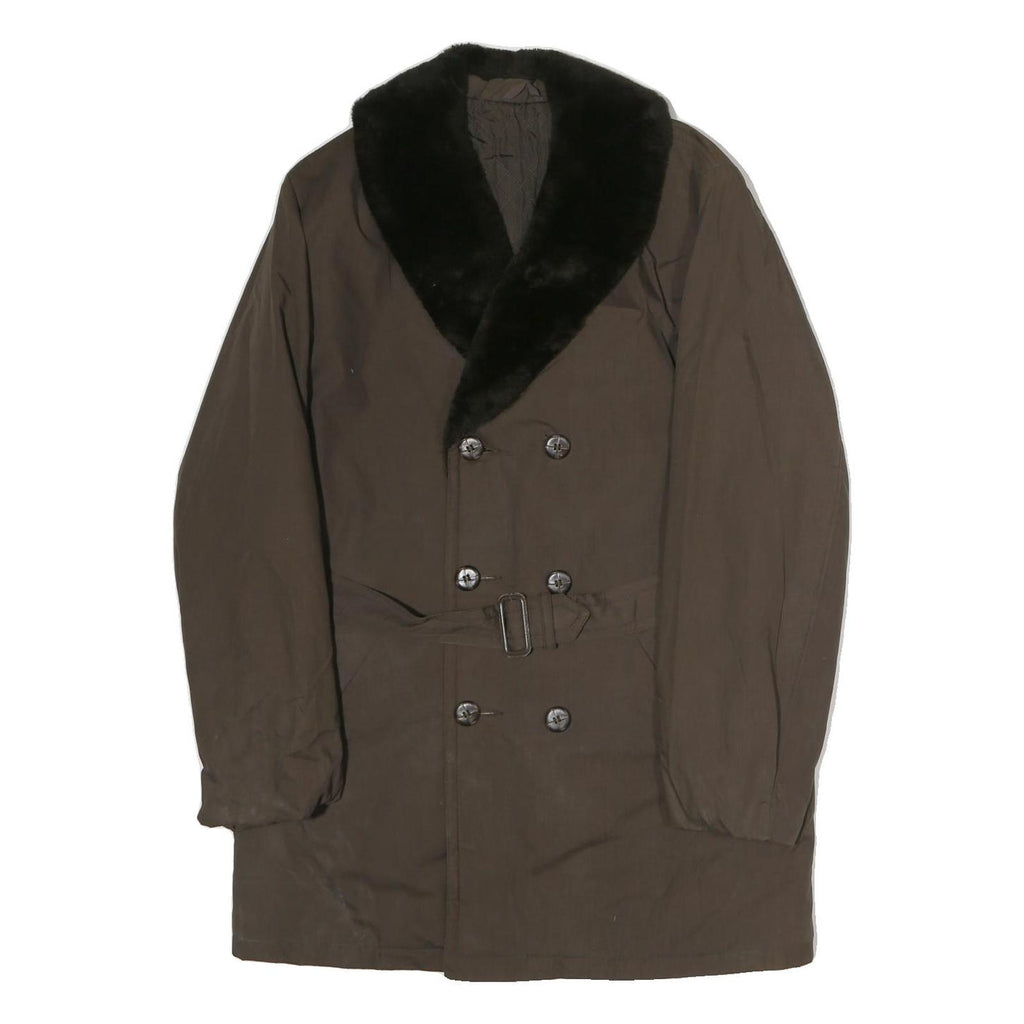 Mens Brown Black Collar Button Jacket L Cotton Blend Classic Formal Outerwear