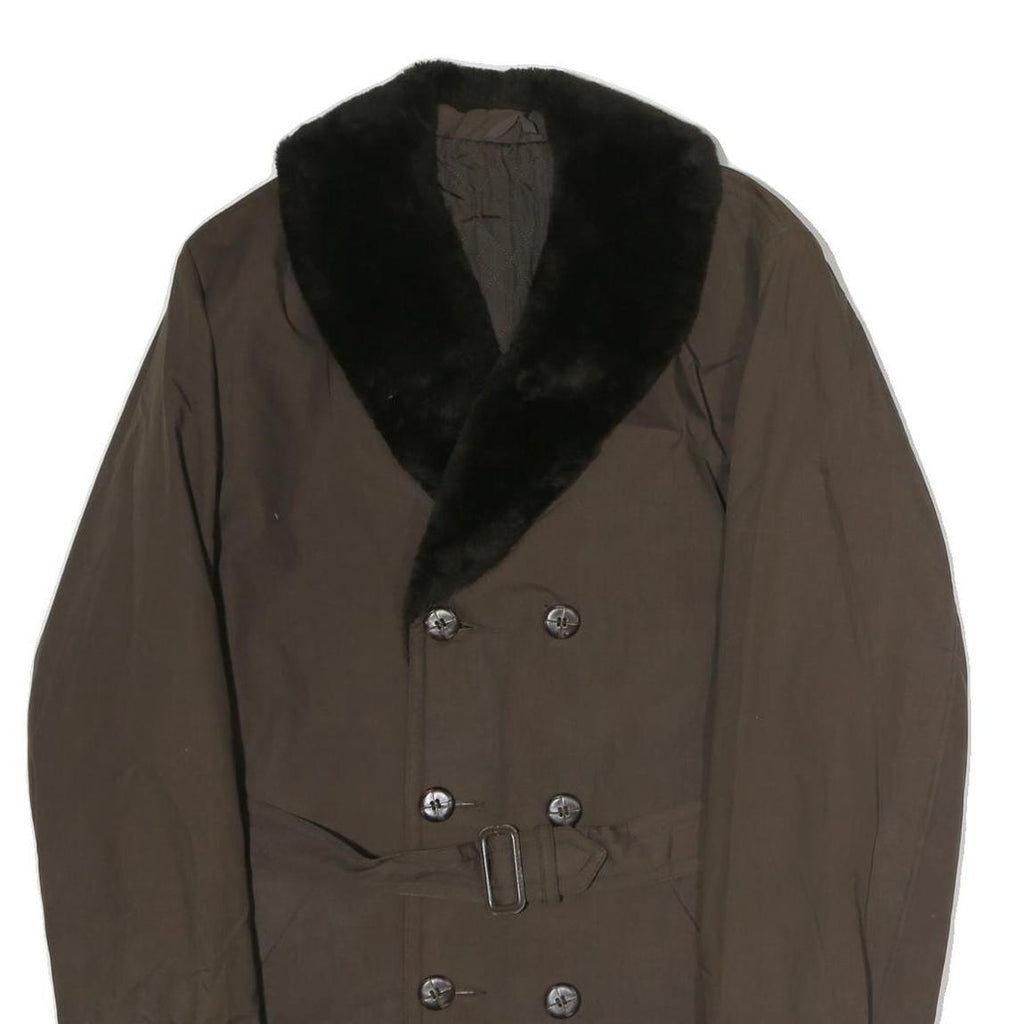 Mens Brown Black Collar Button Jacket L Cotton Blend Classic Formal Outerwear