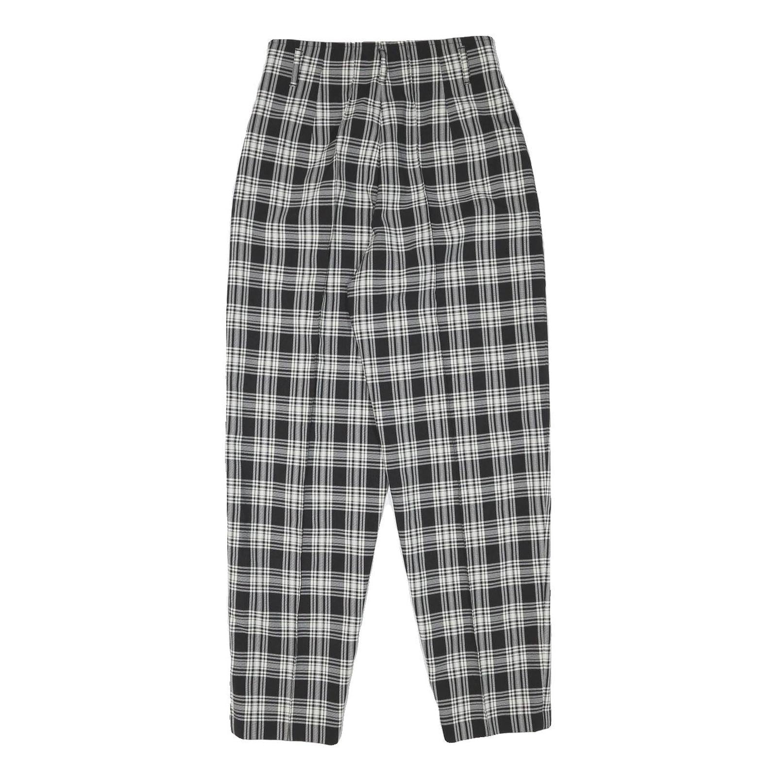 Womens Relaxed Black & White Check Trousers W25 L28 Polyester Blend Zip Closure