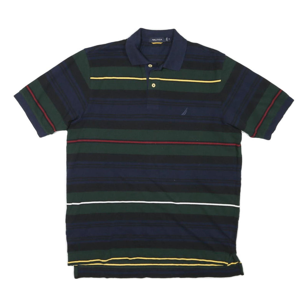 NAUTICA Mens Blue Green Black Yellow Stripe Short Sleeve Polo Shirt M Classic