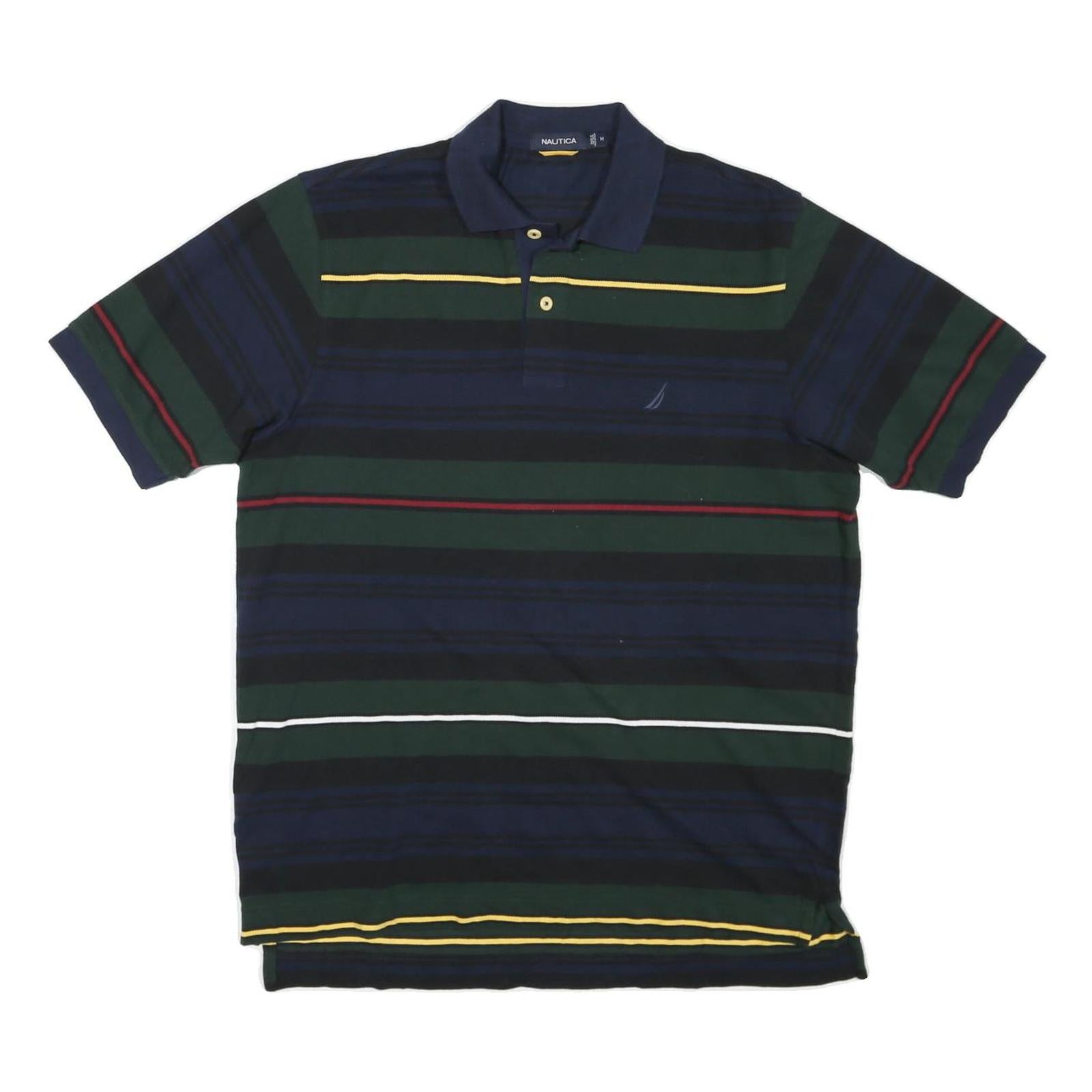 NAUTICA Mens Blue Green Black Yellow Stripe Short Sleeve Polo Shirt M Classic
