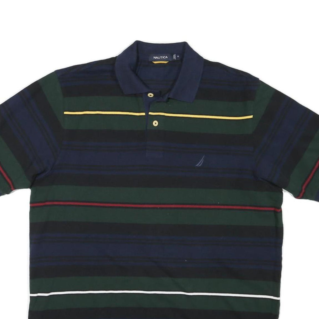 NAUTICA Mens Blue Green Black Yellow Stripe Short Sleeve Polo Shirt M Classic