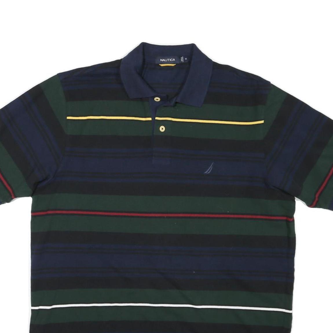 NAUTICA Mens Blue Green Black Yellow Stripe Short Sleeve Polo Shirt M Classic