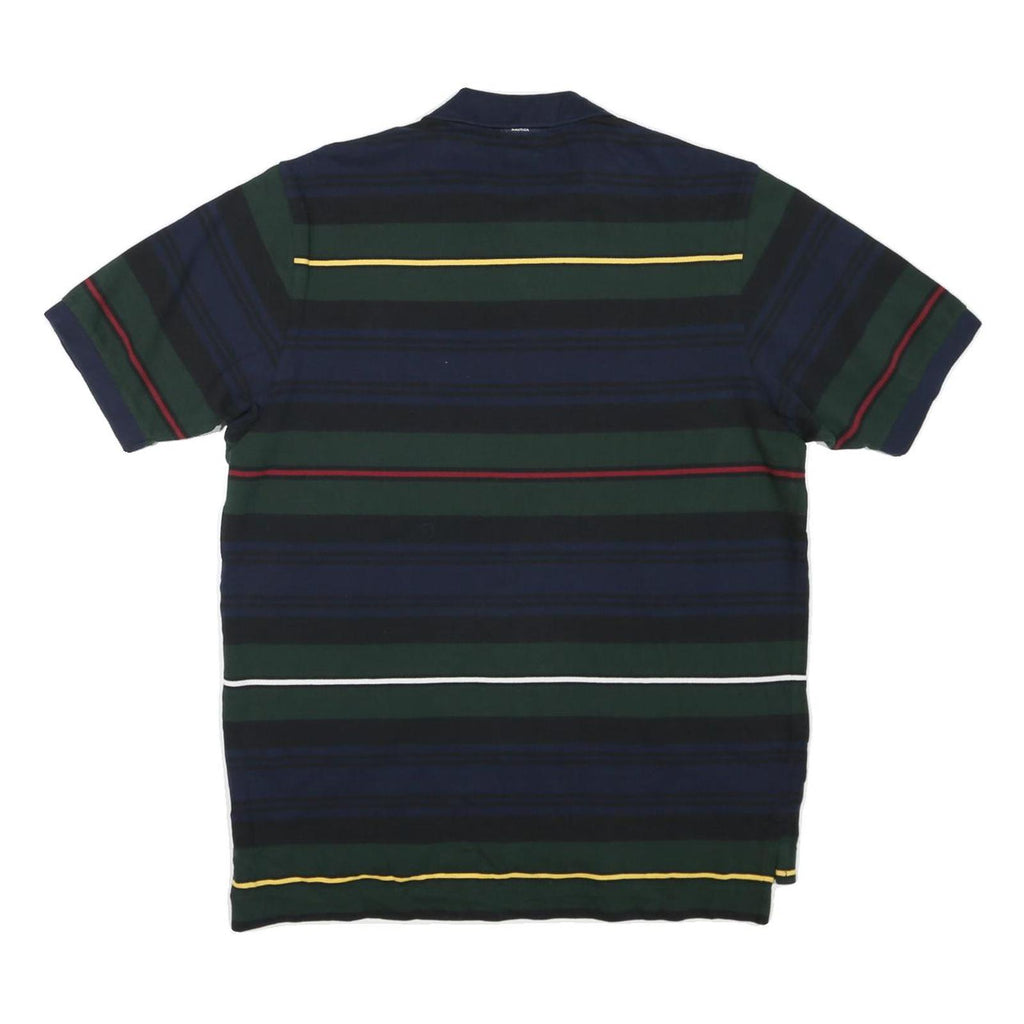 NAUTICA Mens Blue Green Black Yellow Stripe Short Sleeve Polo Shirt M Classic