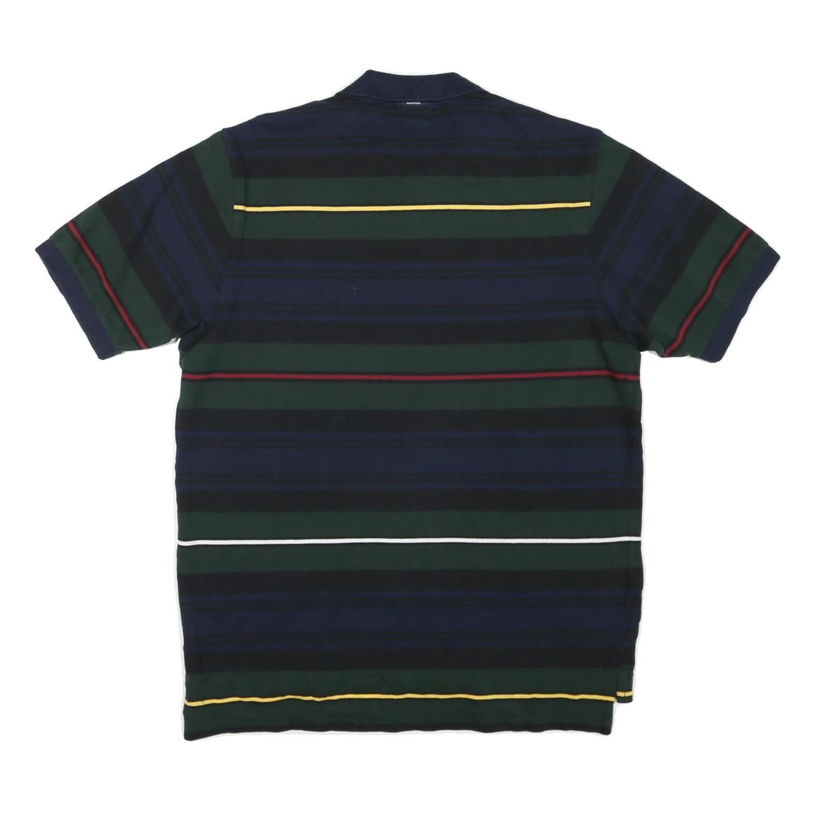 NAUTICA Mens Blue Green Black Yellow Stripe Short Sleeve Polo Shirt M Classic