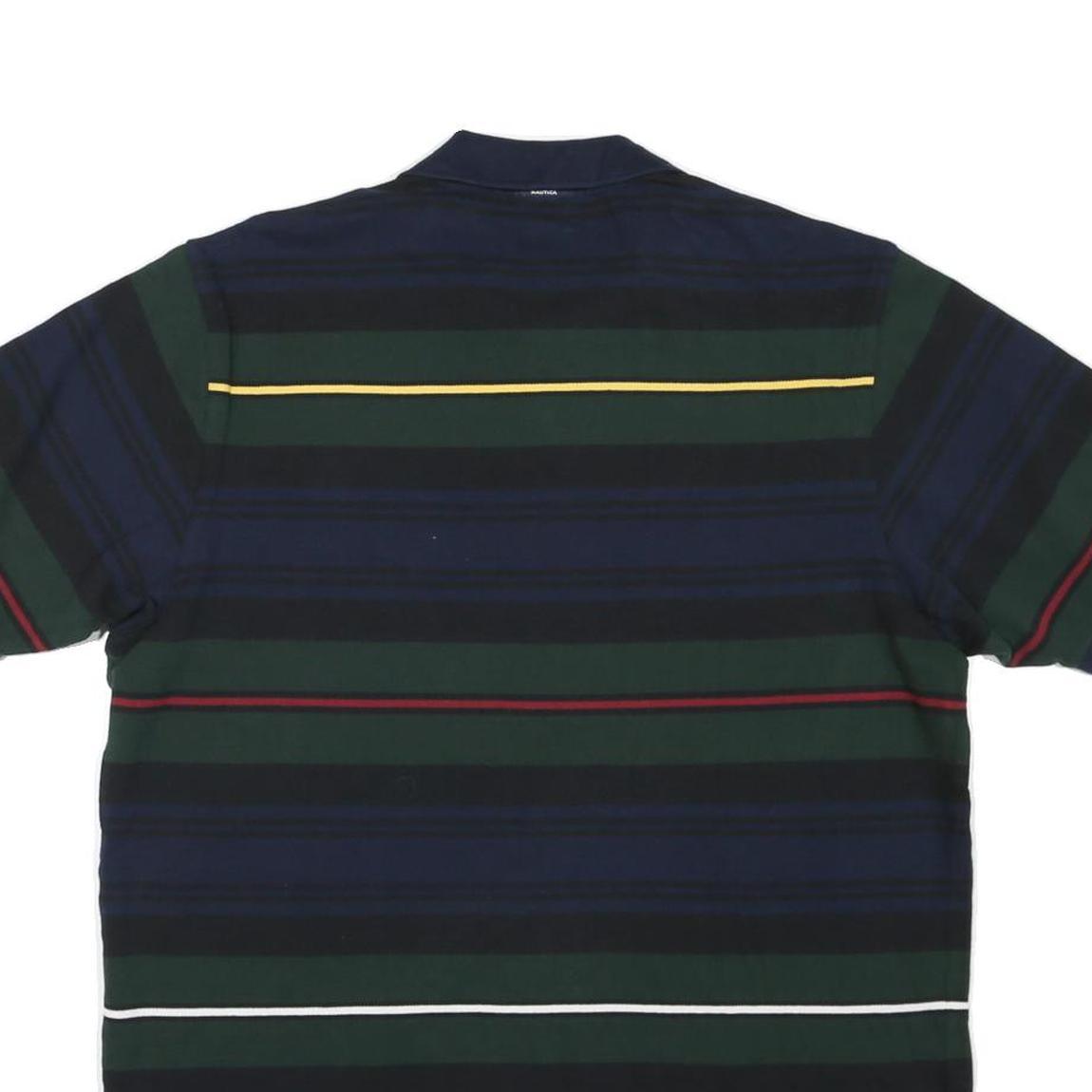 NAUTICA Mens Blue Green Black Yellow Stripe Short Sleeve Polo Shirt M Classic