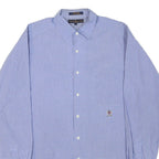 TOMMY HILFIGER Mens Blue Small Check Shirt L Classic Button Collar Long Sleeve