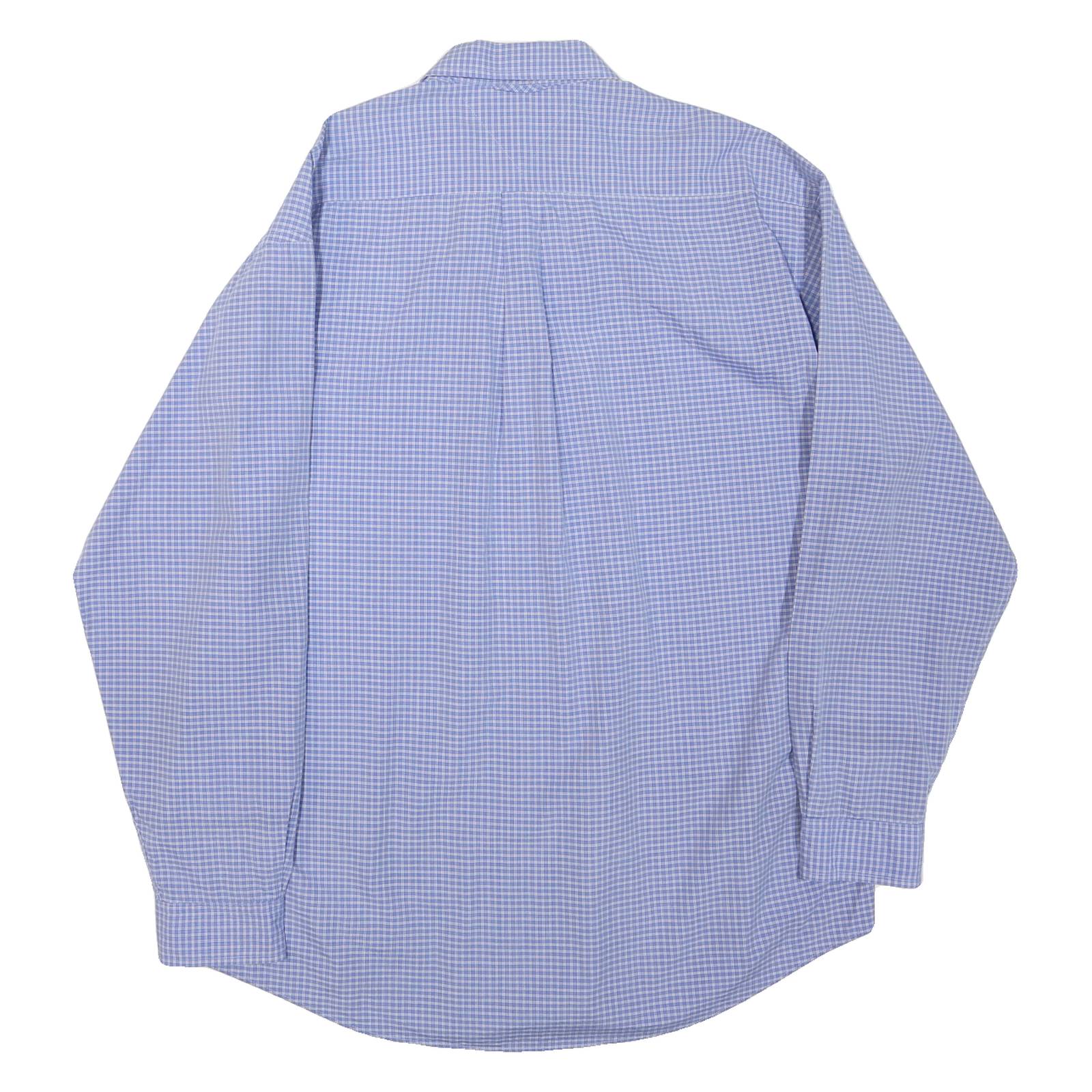 TOMMY HILFIGER Mens Blue Small Check Shirt L Classic Button Collar Long Sleeve