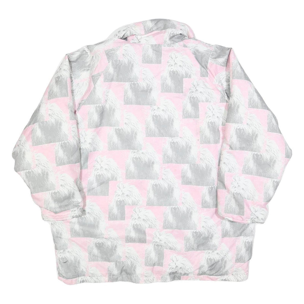 Womens Pink & Grey Dog Print Casual Jacket L Polyester Blend Zip Pocketed