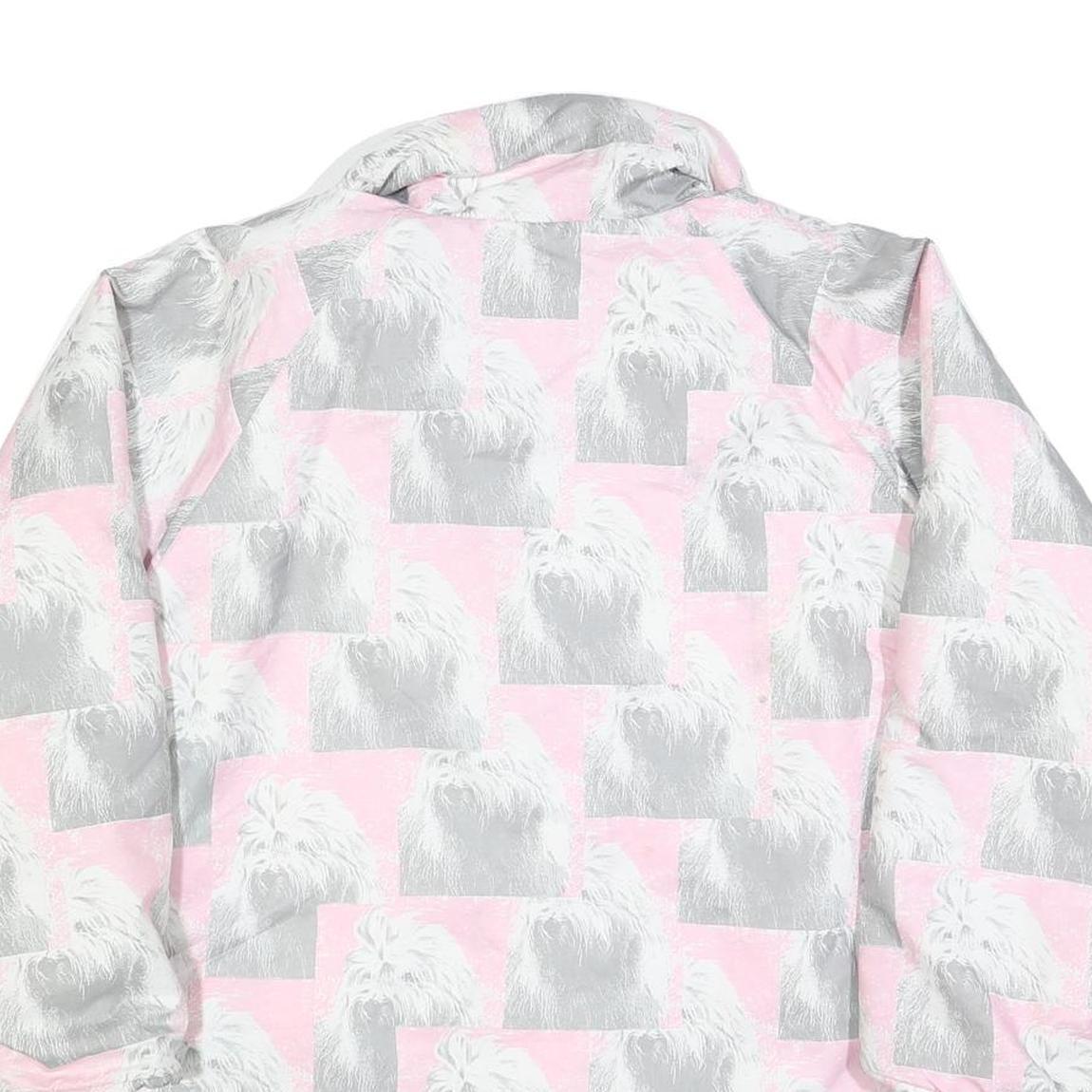 Womens Pink & Grey Dog Print Casual Jacket L Polyester Blend Zip Pocketed