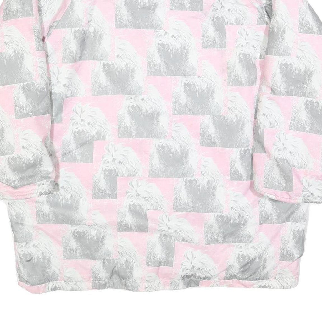 Womens Pink & Grey Dog Print Casual Jacket L Polyester Blend Zip Pocketed