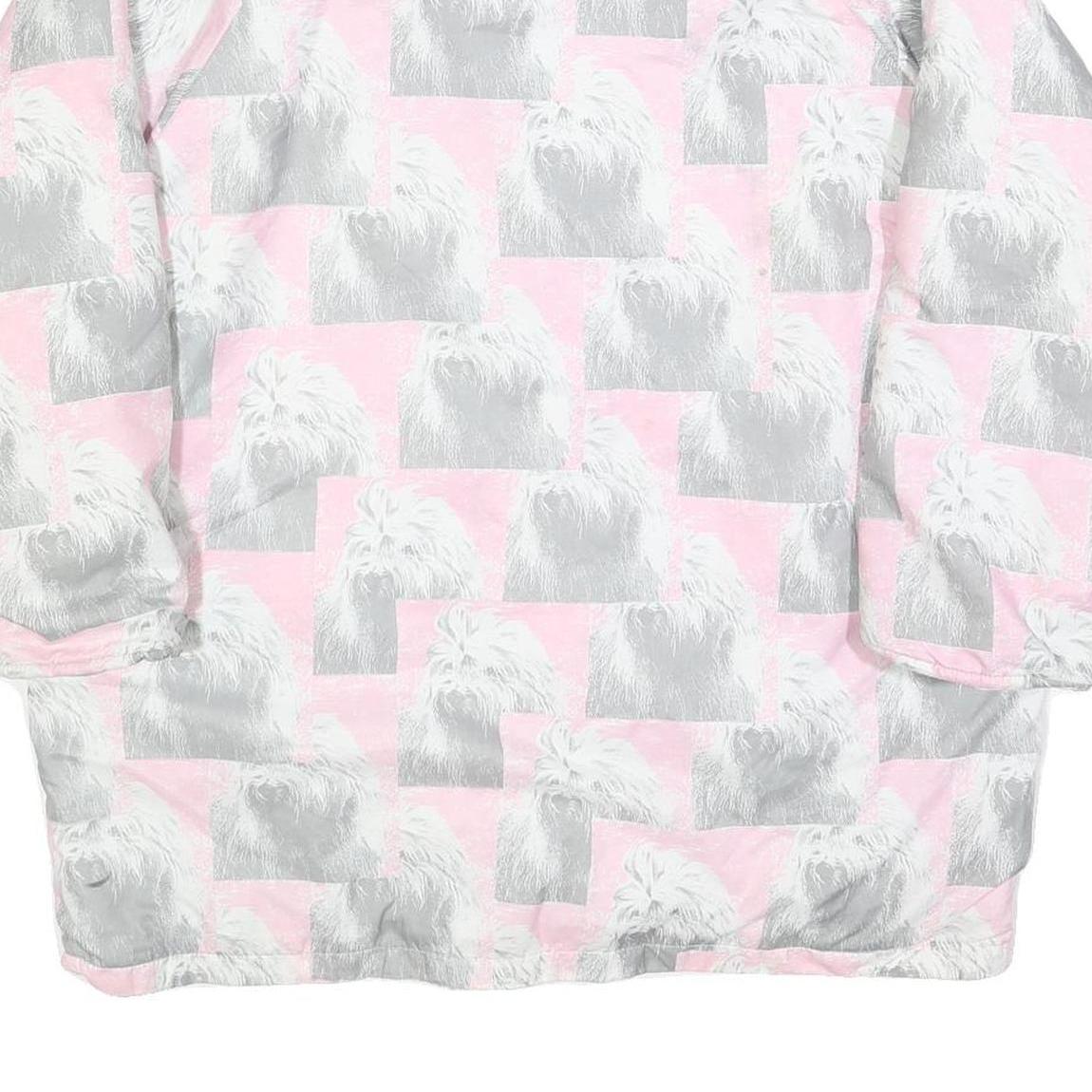 Womens Pink & Grey Dog Print Casual Jacket L Polyester Blend Zip Pocketed