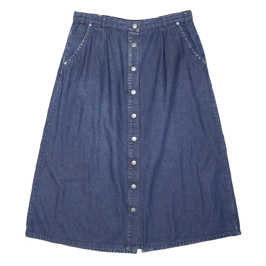 DA MART Womens Blue Denim Button Front Midi Cotton Blend Skirt L Casual Vintage