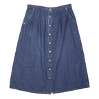 DA MART Womens Blue Denim Button Front Midi Cotton Blend Skirt L Casual Vintage
