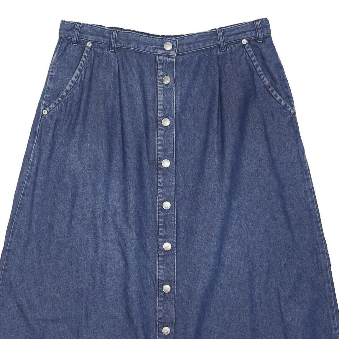 DA MART Womens Blue Denim Button Front Midi Cotton Blend Skirt L Casual Vintage