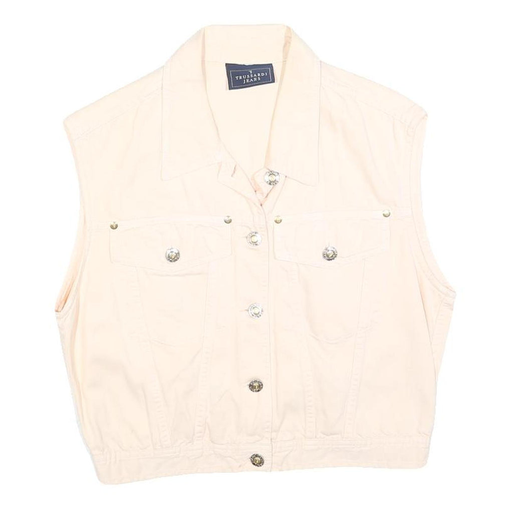TRUSSARDI Womens Cream Cotton Blend Sleeveless Jacket M Button Closure Casual