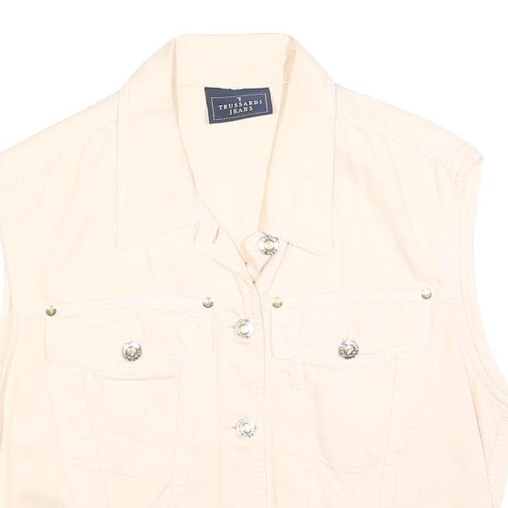 TRUSSARDI Womens Cream Cotton Blend Sleeveless Jacket M Button Closure Casual
