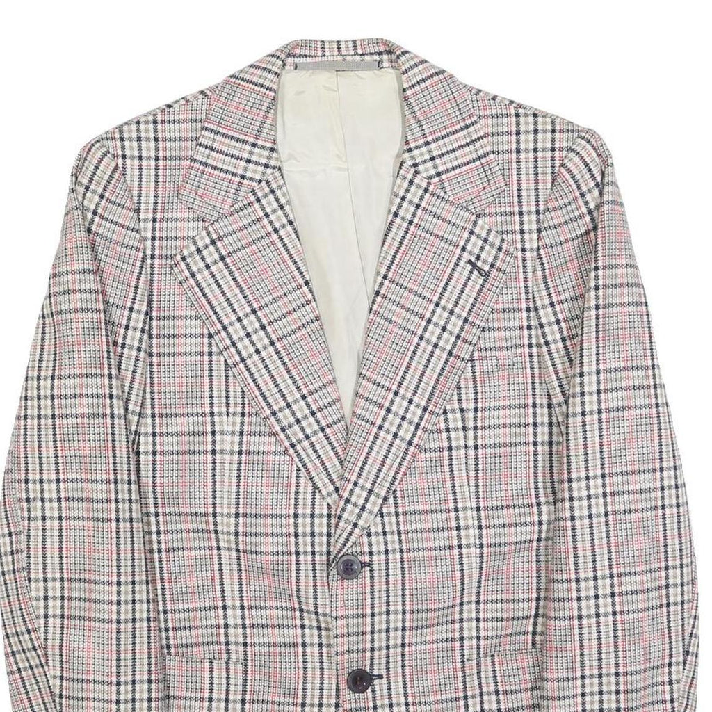 Mens Beige and Pink Checked Classic Jacket M Wool Blend Button Closure