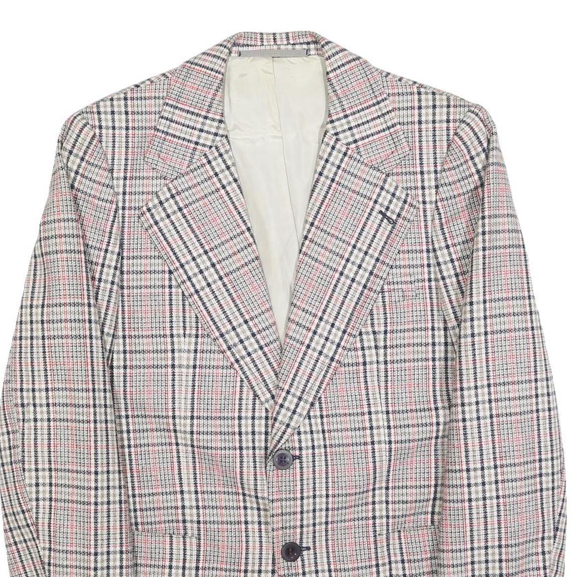 Mens Beige and Pink Checked Classic Jacket M Wool Blend Button Closure