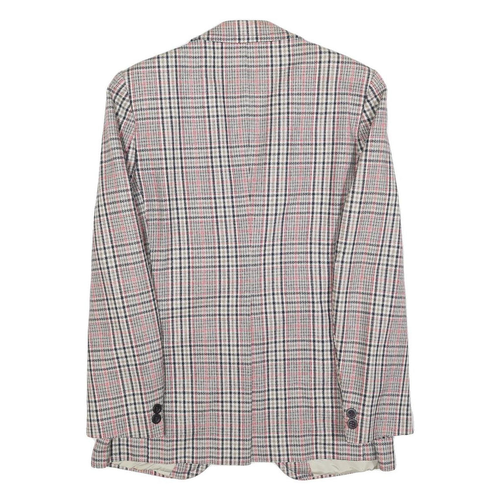 Mens Beige and Pink Checked Classic Jacket M Wool Blend Button Closure