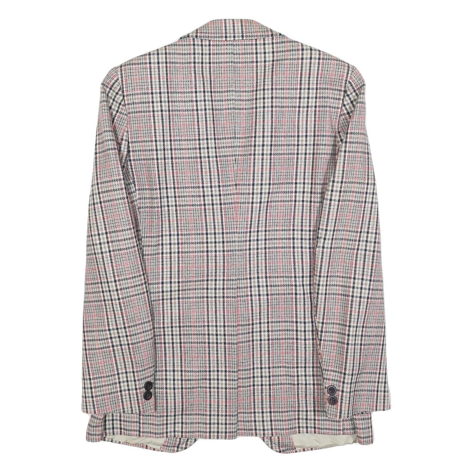Mens Beige and Pink Checked Classic Jacket M Wool Blend Button Closure