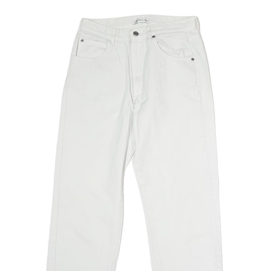 CALVIN KLEIN Mens Jeans White Regular Straight Denim Raw W28 L31 Zip Cotton