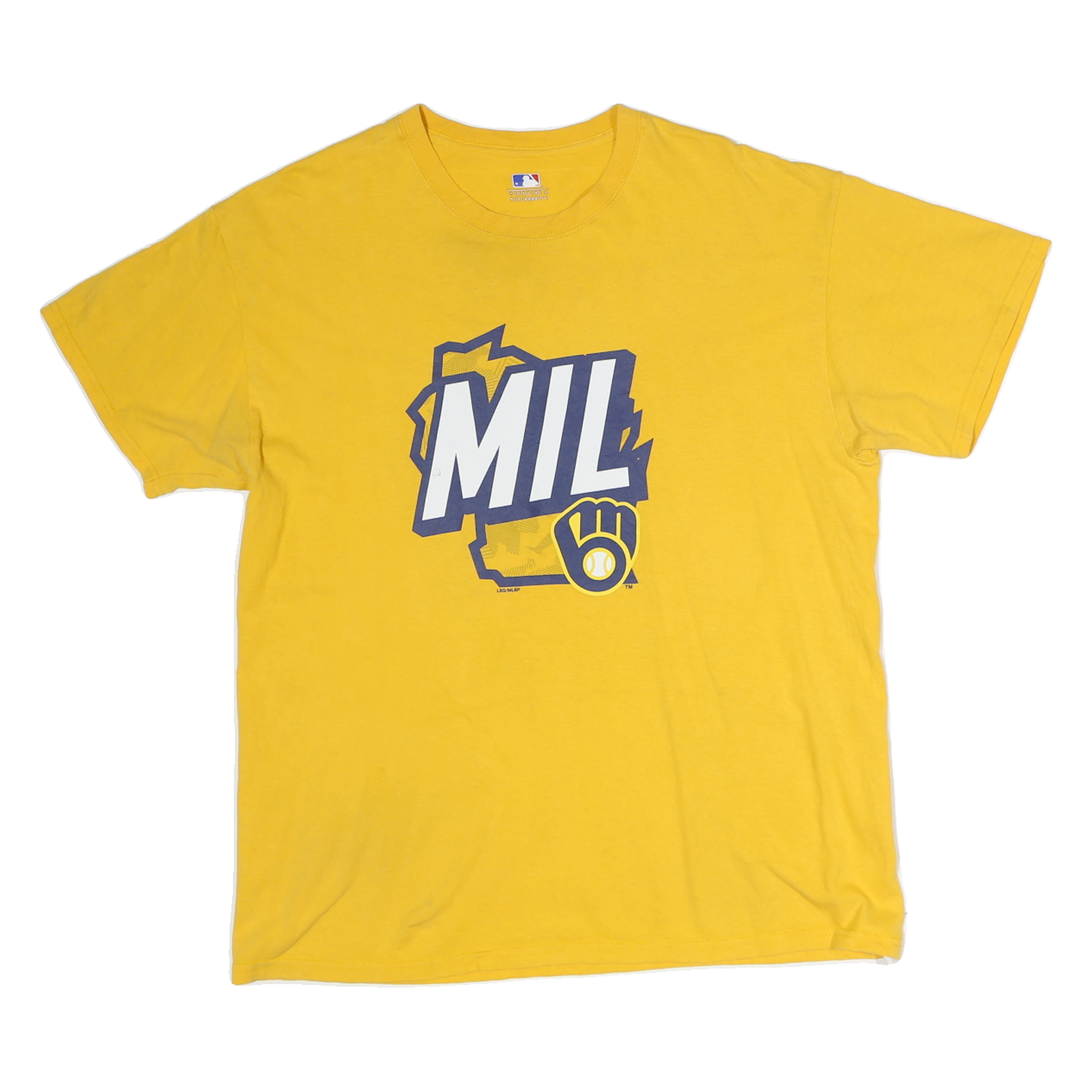 GENUINE MERCHANDISE Mens Yellow Graphic T-Shirt L Short Sleeve Crew Neck MLB