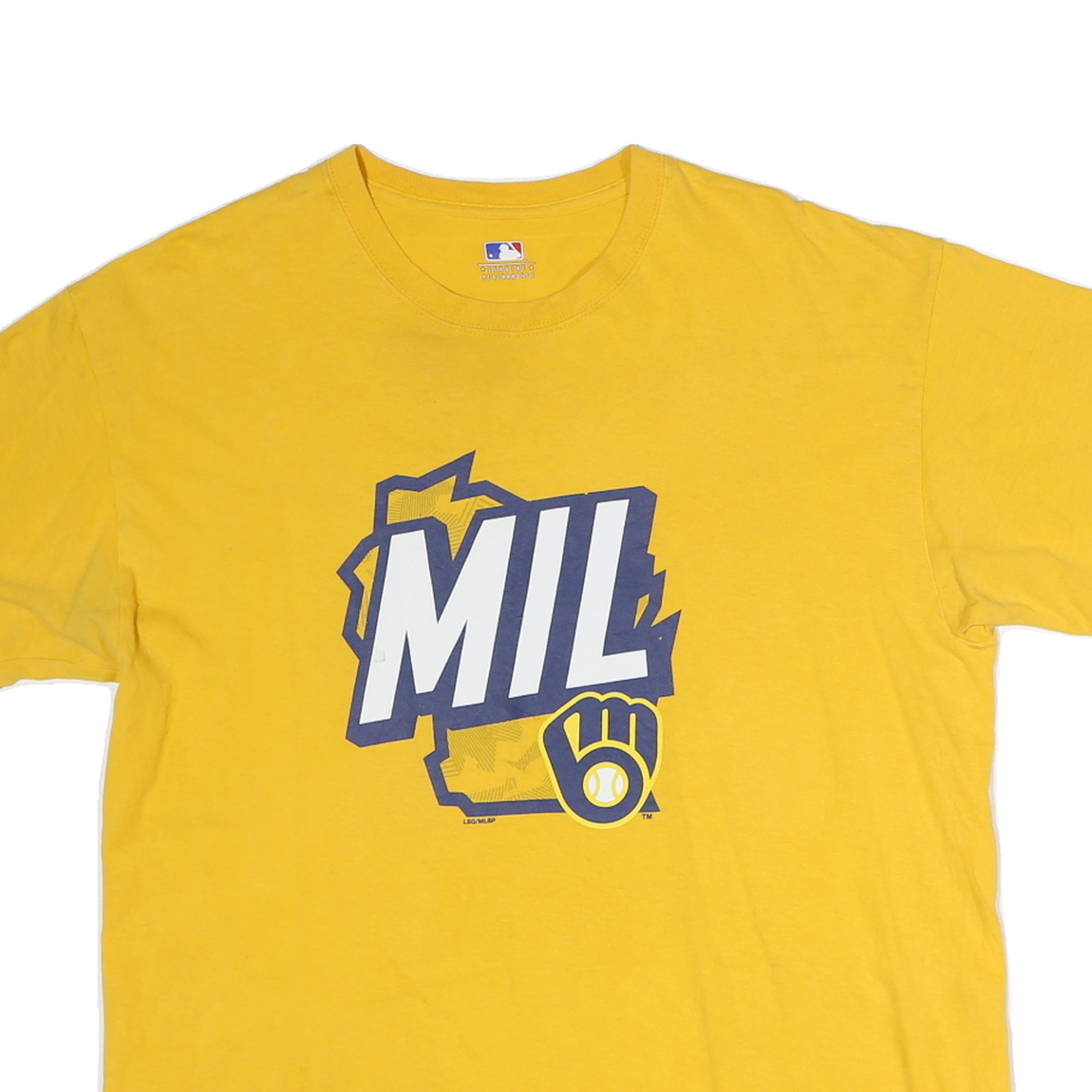 GENUINE MERCHANDISE Mens Yellow Graphic T-Shirt L Short Sleeve Crew Neck MLB