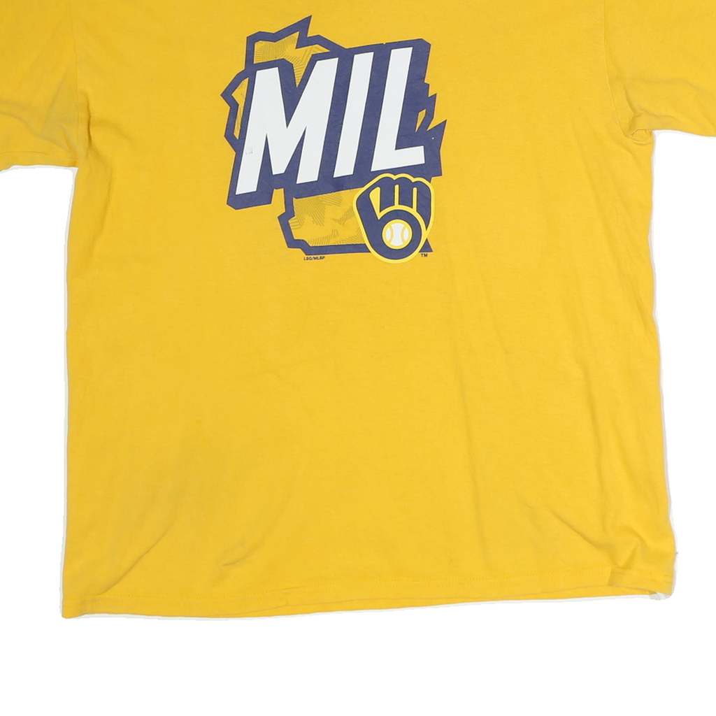 GENUINE MERCHANDISE Mens Yellow Graphic T-Shirt L Short Sleeve Crew Neck MLB