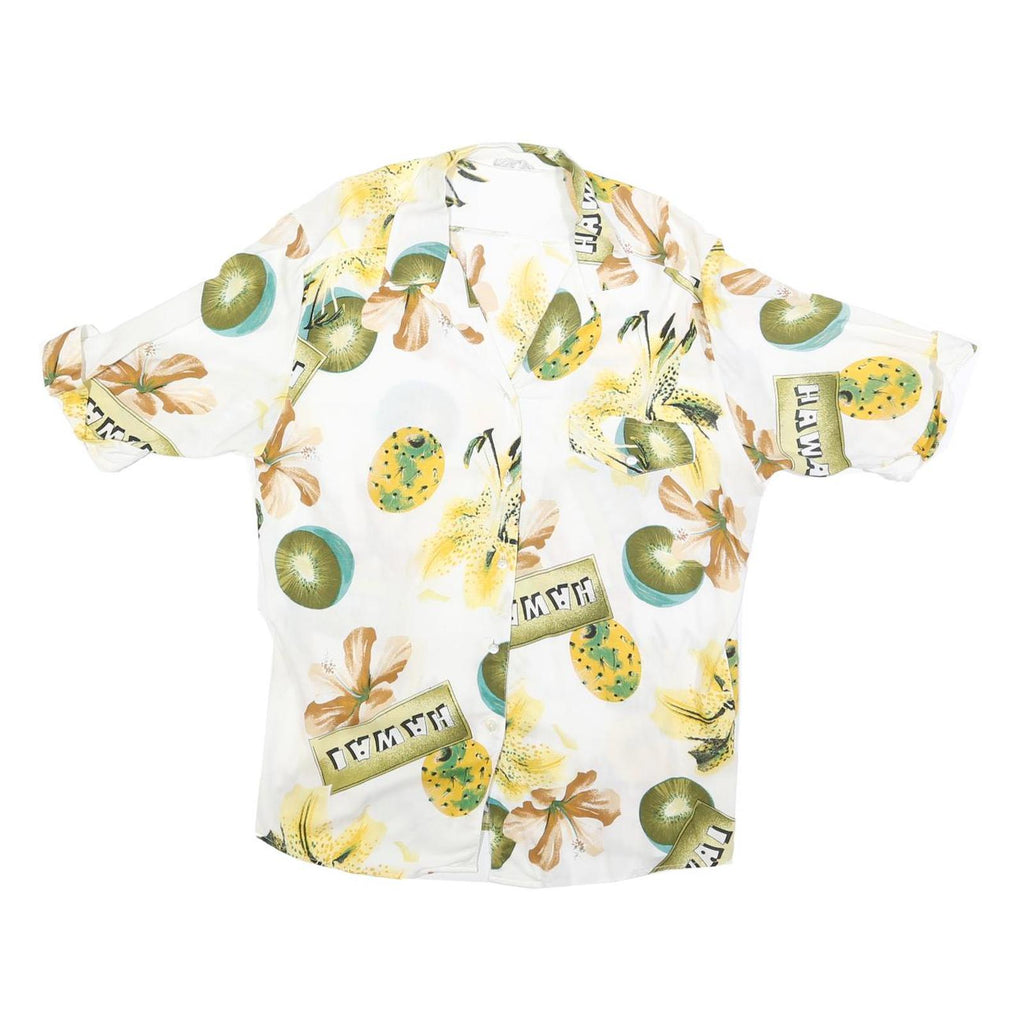 VANITY Womens White Green Yellow Hawaii Print Shirt M Summer Casual