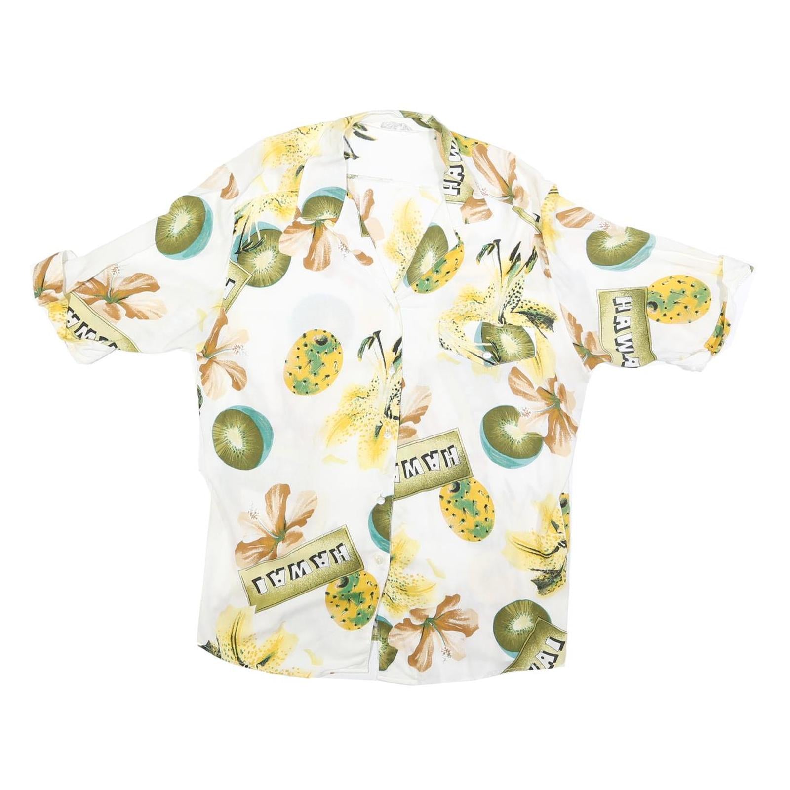 VANITY Womens White Green Yellow Hawaii Print Shirt M Summer Casual