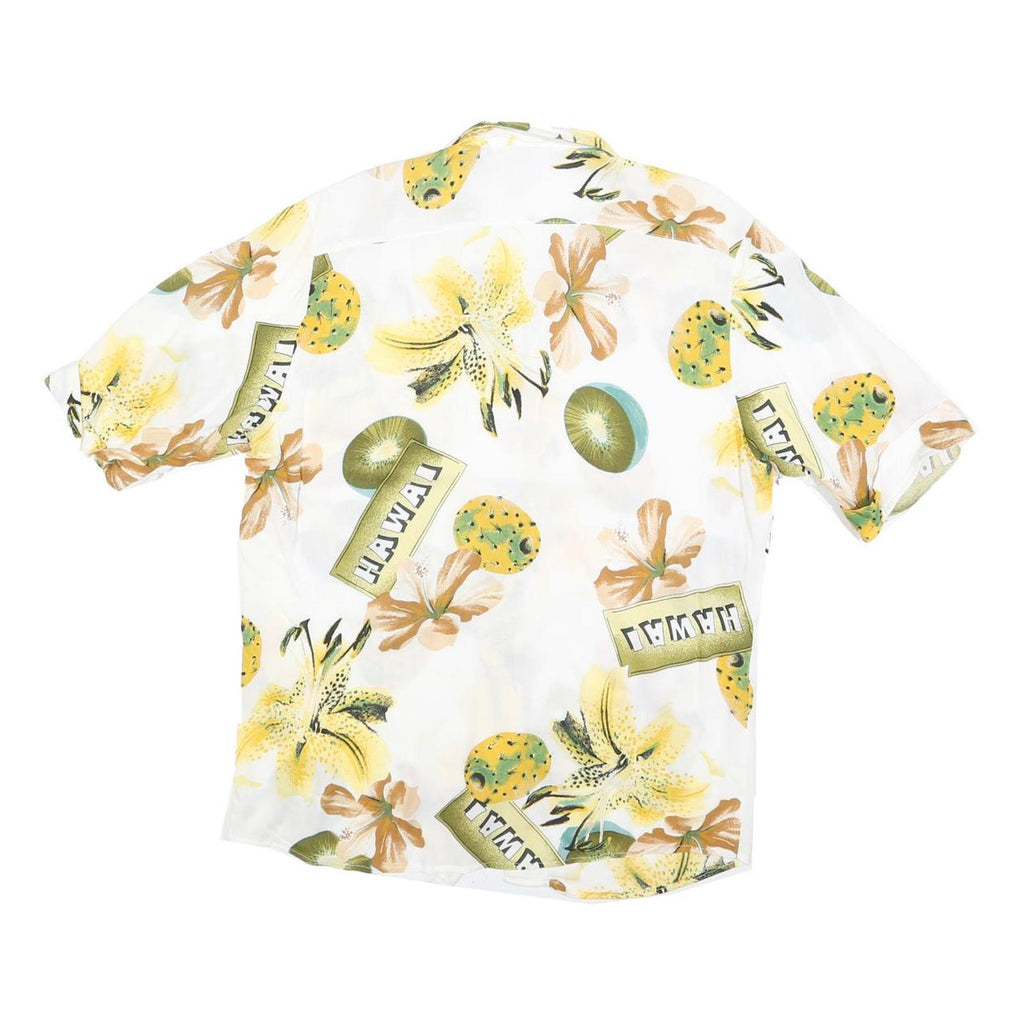 VANITY Womens White Green Yellow Hawaii Print Shirt M Summer Casual