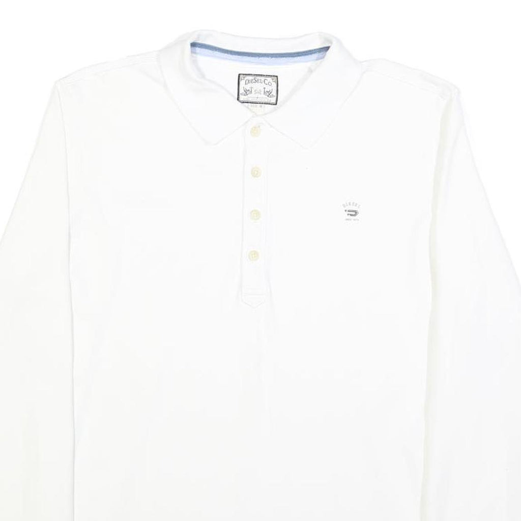 DIESEL Mens White Long Sleeve Plain Polo Shirt M Cotton Blend Casual