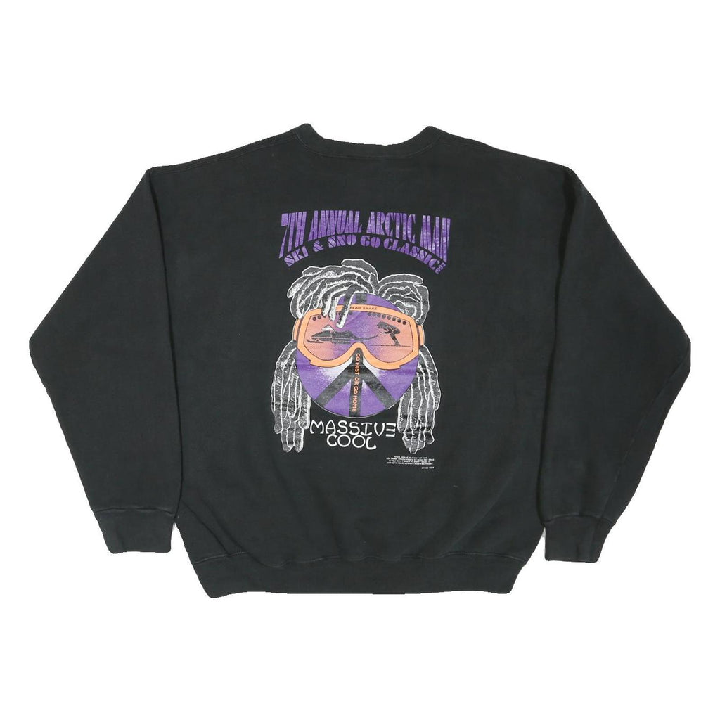 LEE Mens Black XL Crew Neck Sweatshirt Team Snake Ski Graphic Pullover Casual