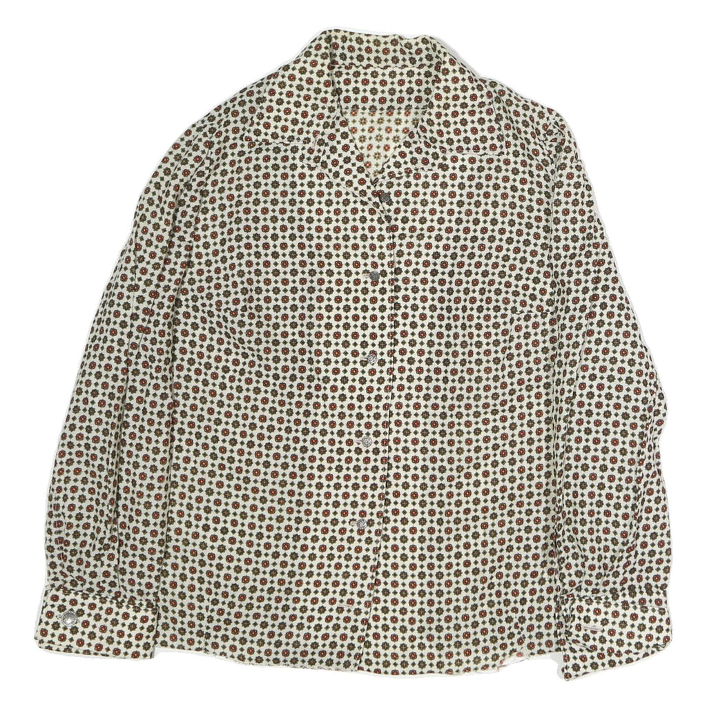 Womens Cream Brown Printed Button Down Long Sleeve Shirt M
