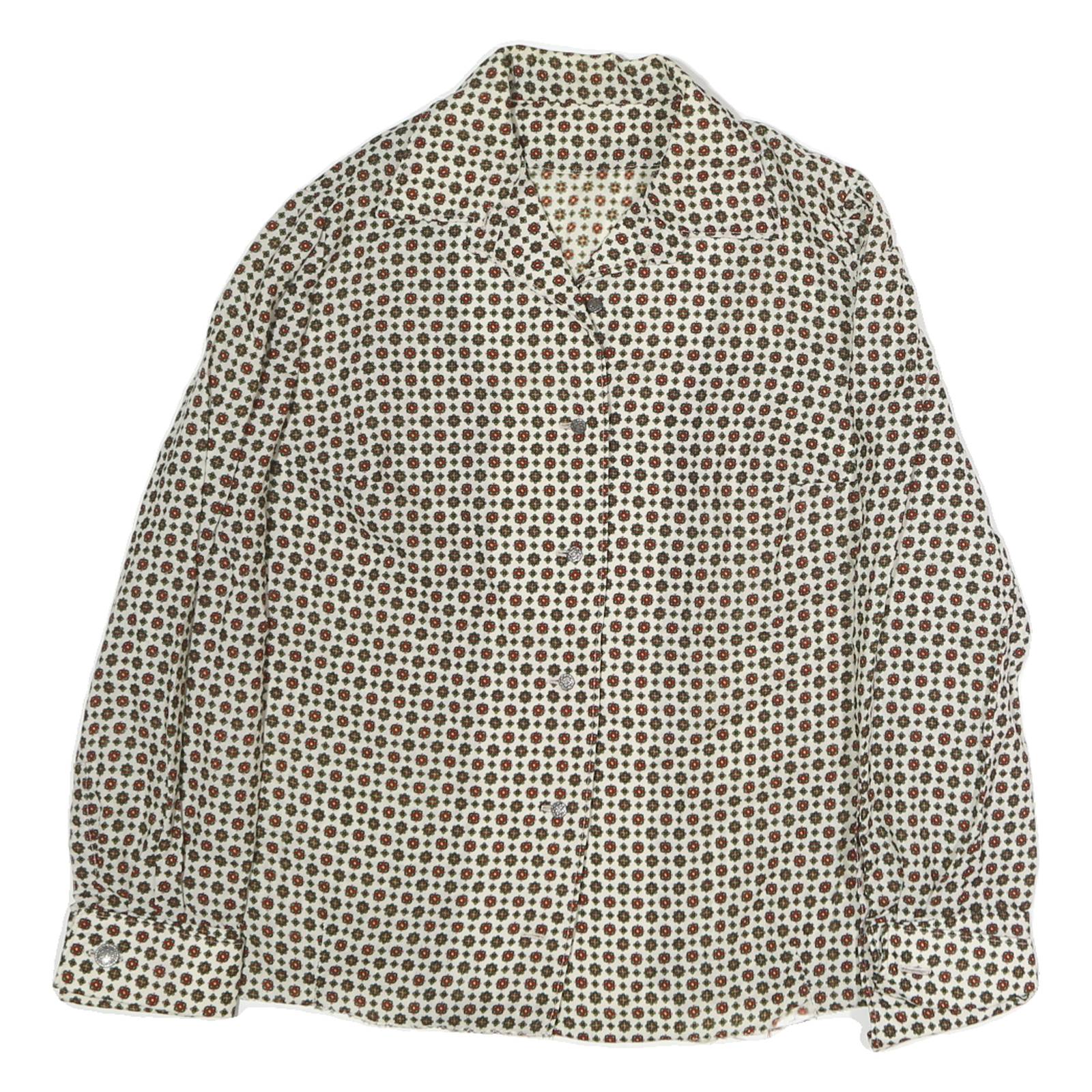 Womens Cream Brown Printed Button Down Long Sleeve Shirt M
