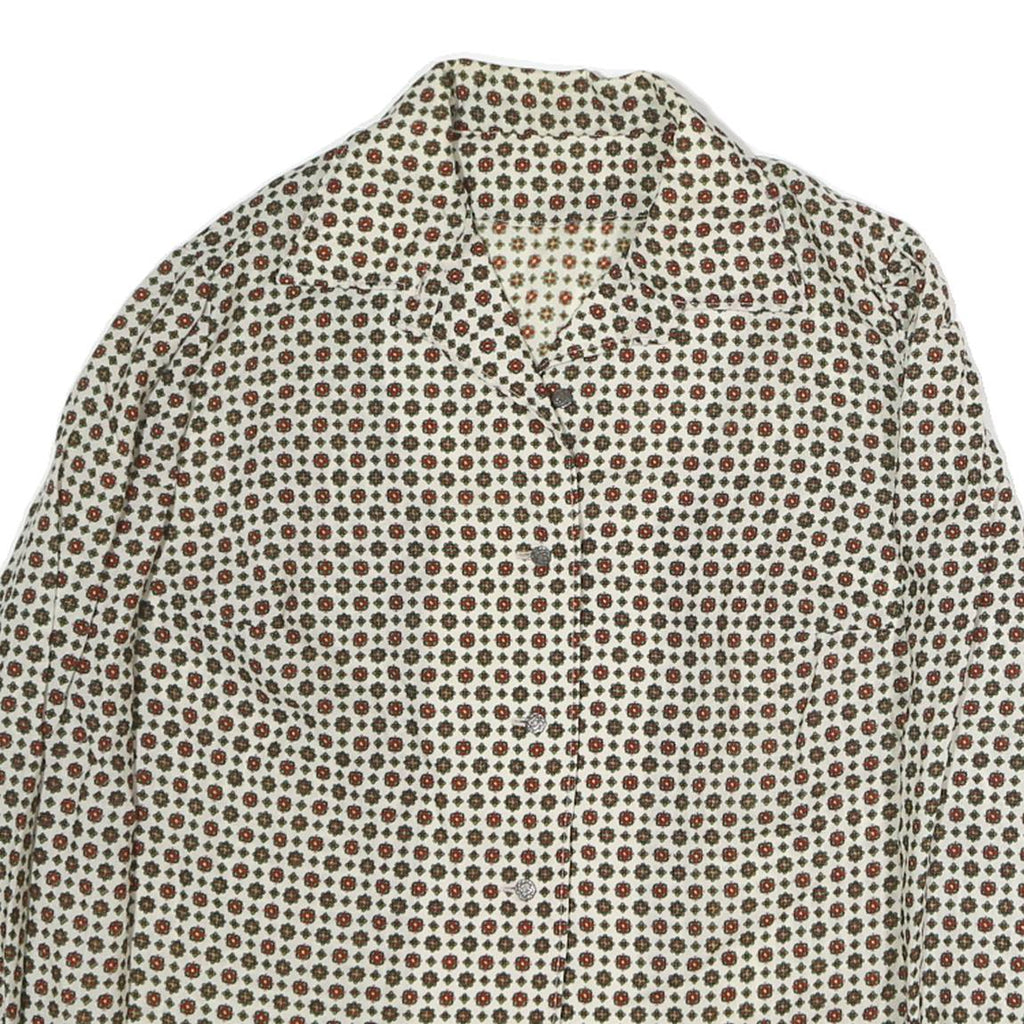 Womens Cream Brown Printed Button Down Long Sleeve Shirt M