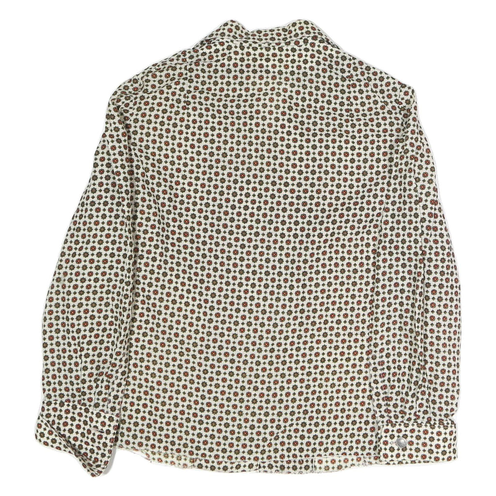 Womens Cream Brown Printed Button Down Long Sleeve Shirt M