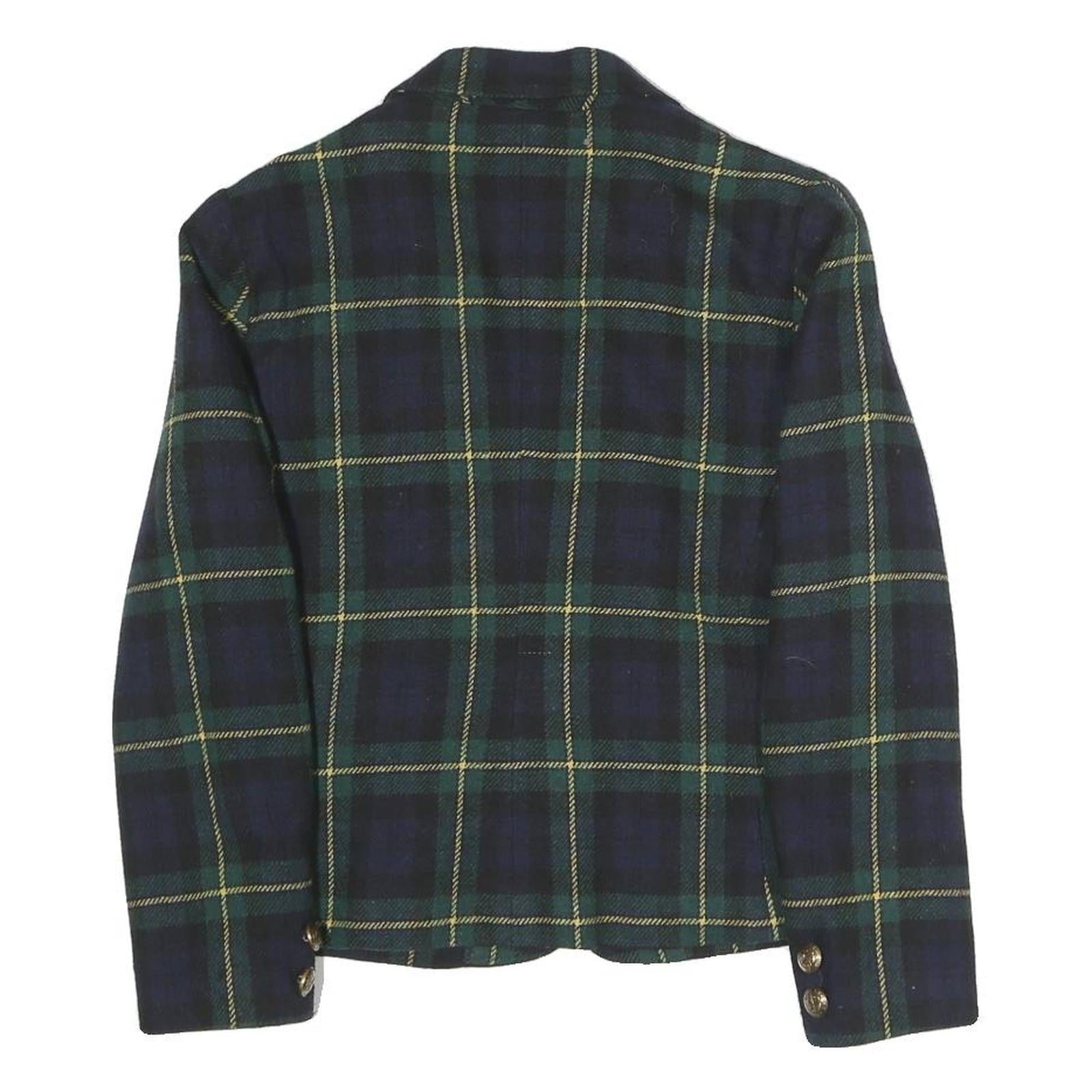 MODIANO Womens Blue & Green Check Blazer S Polyester Blend Woven Tailored Button