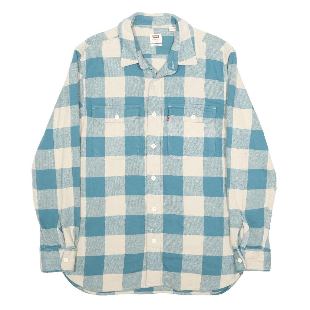LEVI'S Mens Blue & Cream Checked Shirt S Cotton Long Sleeve Casual Classic