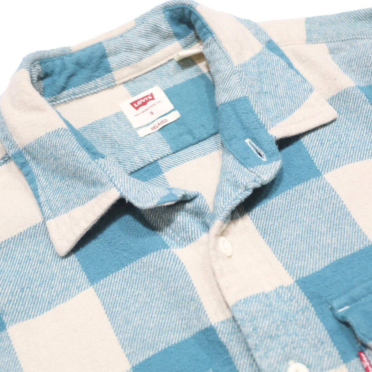 LEVI'S Mens Blue & Cream Checked Shirt S Cotton Long Sleeve Casual Classic