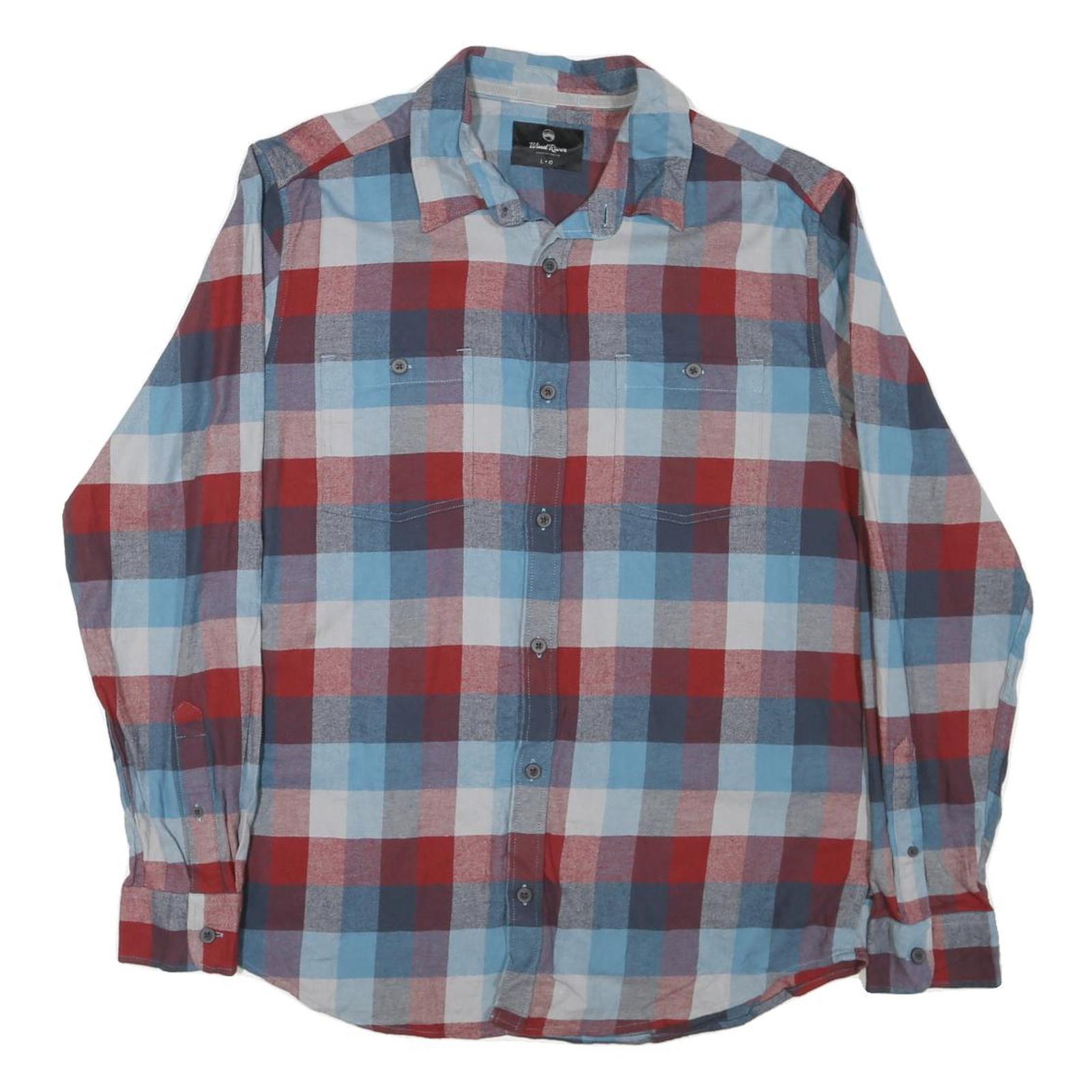 WIND RIVER Mens Blue & Red Check Cotton Blend Shirt L Long Sleeve Casual