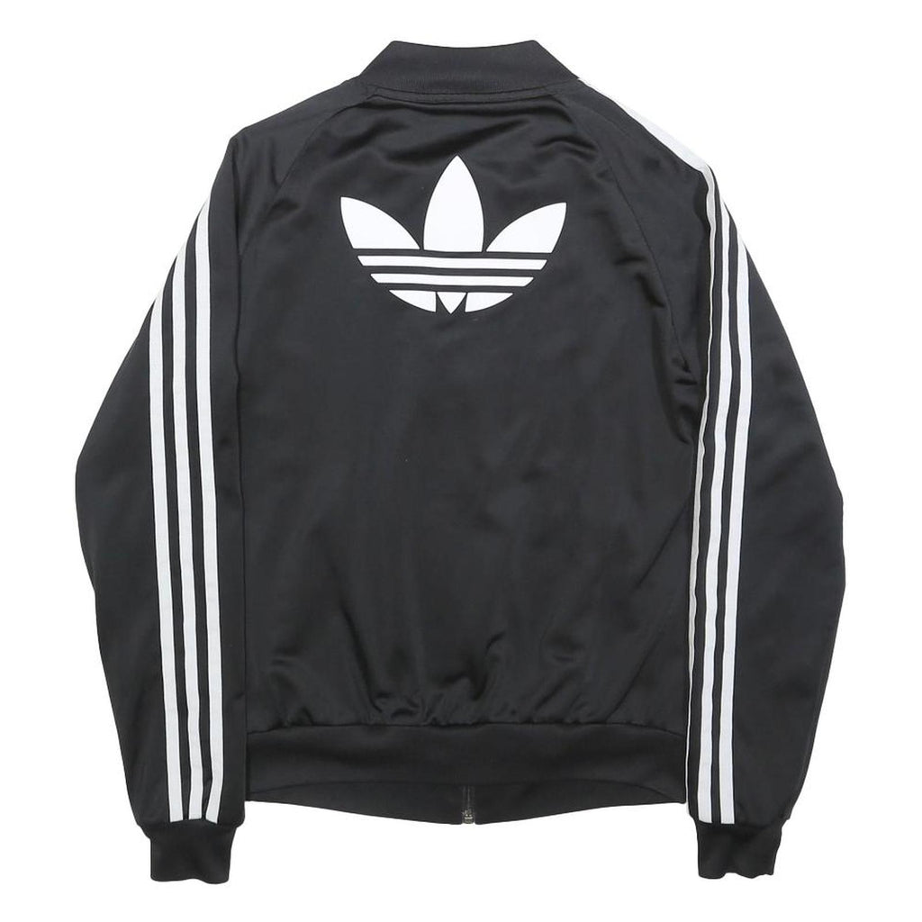 ADIDAS Womens Black & White Trefoil Track Jacket UK 6 Polyester Zip Sportswear